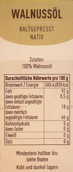 Walnussöl - Inhaltsangaben